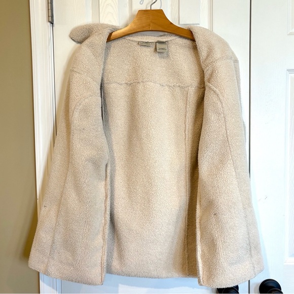 L.L. Bean Faux Suede Sherpa Lined Coat Jacket, Brown Button Up Women's Large - Picture 5 of 11